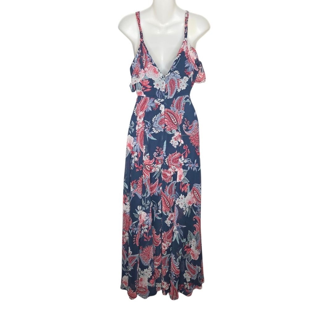Lulus Romantic Fantasy Pink & Blue Floral Paisley Print Maxi Dress, Size Small - Picture 3 of 9